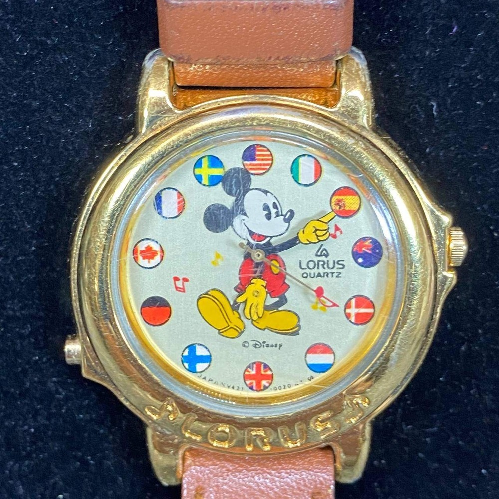 Vintage Lorus Mickey‎ Mouse Musical Watch Flags of the World V421-0020 Disney